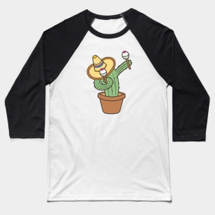 Dabbing Cactus Cartoon Playing Maraca Cinco de Mayo Baseball T-Shirt